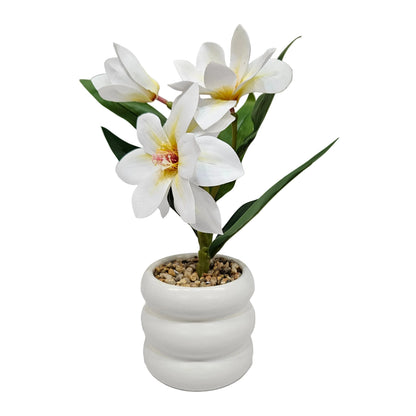 Artificial white magnolia flower stems with Ceramic pot used for home & Office decoration