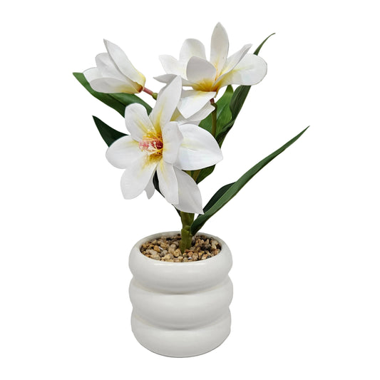 Artificial white magnolia flower stems with Ceramic pot used for home & Office decoration