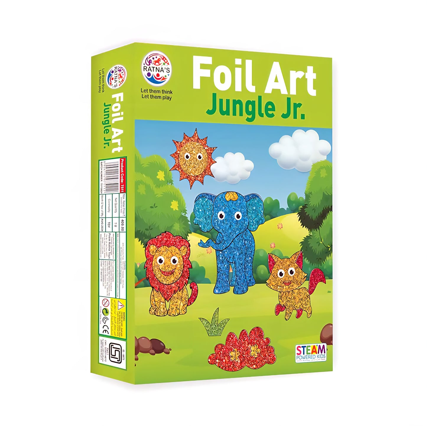 RATNA'S Foil Art Jungle Junior Craft Kit, STEAM Powered Art & Craft Kit, Foil Fun Mess Free Creative Activity DIY Kit for Kids