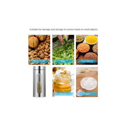 Stainless Steel Airtight Canister with Lid and Clear Window Food Storage Container Jars for Kitchen Counter Flour Coffee Bean Tea Cereal Sugar Cookie Storage Canister 1200ml