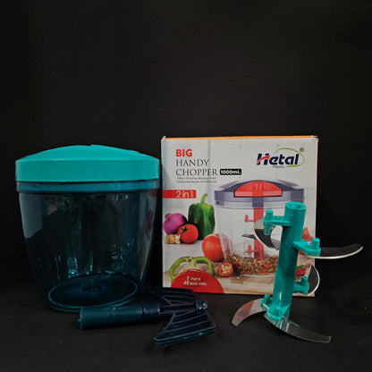 Hetal plastic Big Handy Chopper 1000ml perfect chopping Blending sharp Stainless Steel Blades Anti-Skid Base 2 in 1