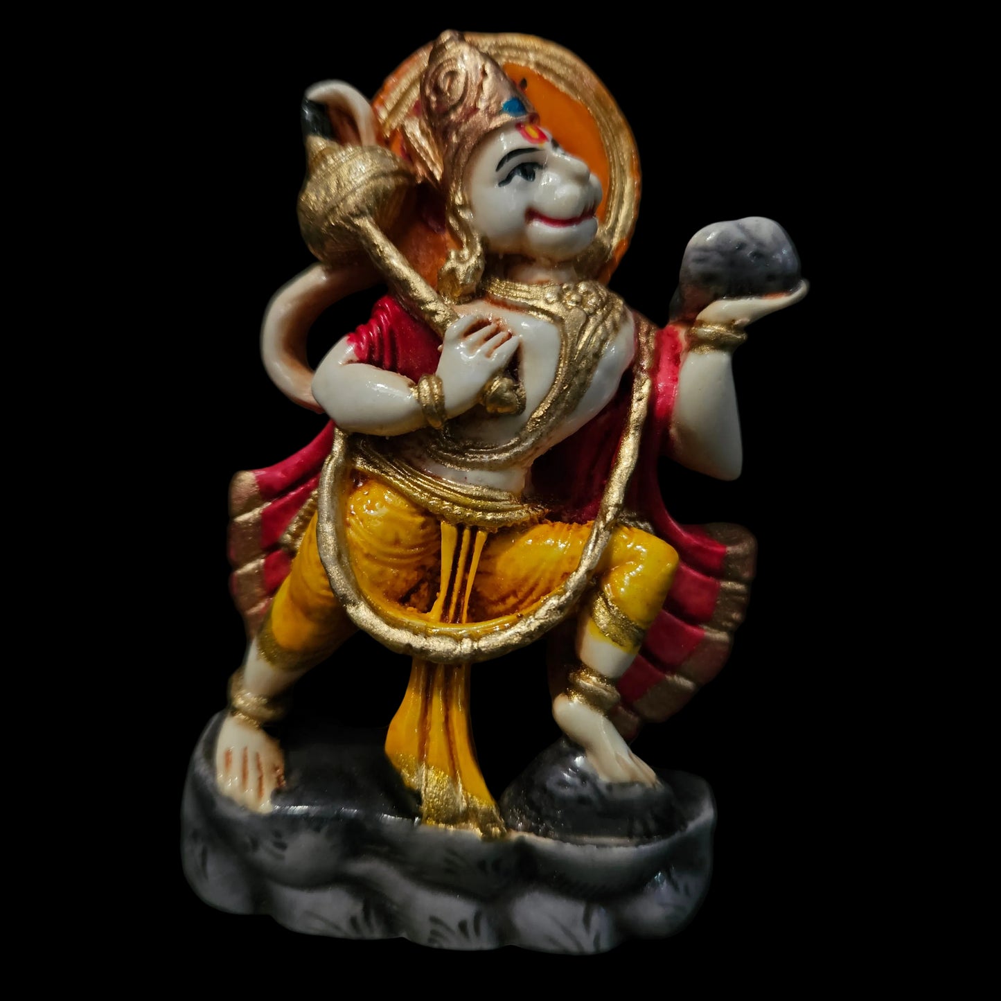 Resin Idol Lord Hanuman Bajrangbali: Ramayana Depiction of Sanjivani Herb Tale Statue Showpiece Figurine