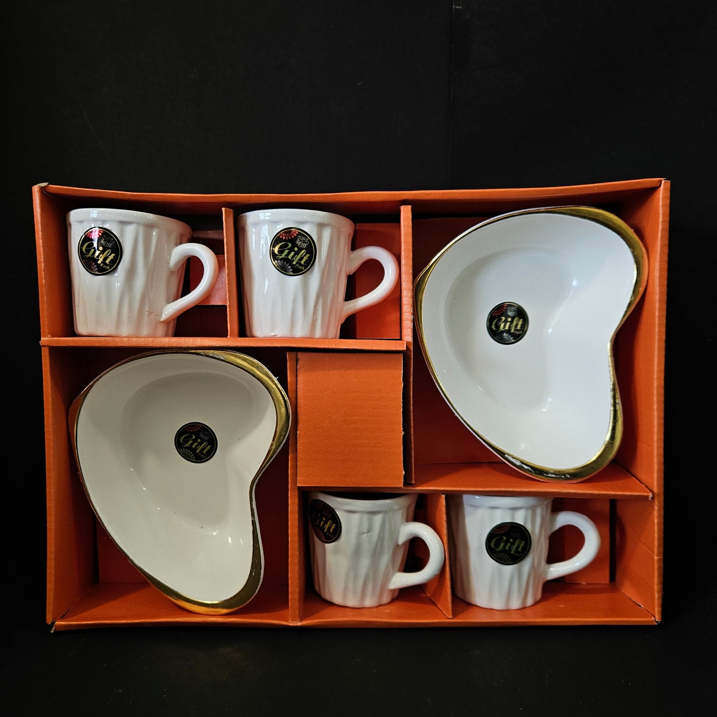 Gold heart 4pieces cup & 2pieces Snacks bowl set