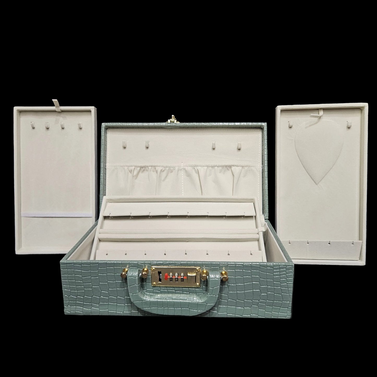 Luxury Jewellery Organiser & Storage Box with number Lock with Crocodile Pattern