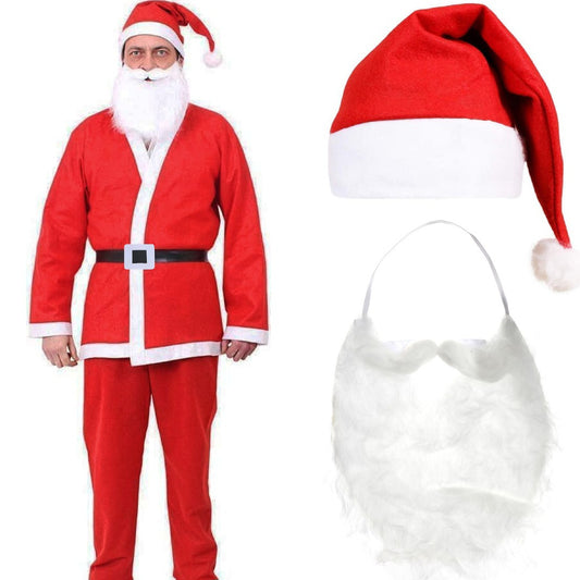 Santa Claus Jumbo size Costume Dress with jacket,Trousers,Belt,Cap&beard for Adults & Men