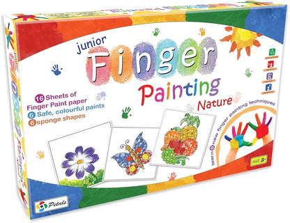 Junior Finger Painting nature learn 8 new finger painting techniques. 16 sheets of paint paper, 6 safe, colourful paints, 6 Sponge shapes. Perfect for little artists to explore and express their creativity.