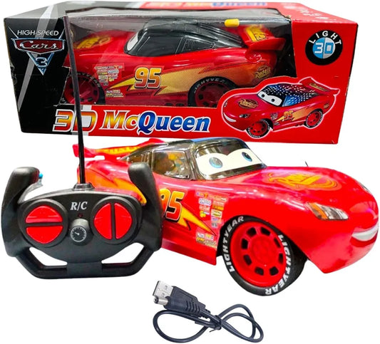 Mc Queen Remote Control Car for Kids 3–10 Years – Plastic Body, 3D Lights Rechargeable Battery, 10–15 Ft Remote Range, Multicolor