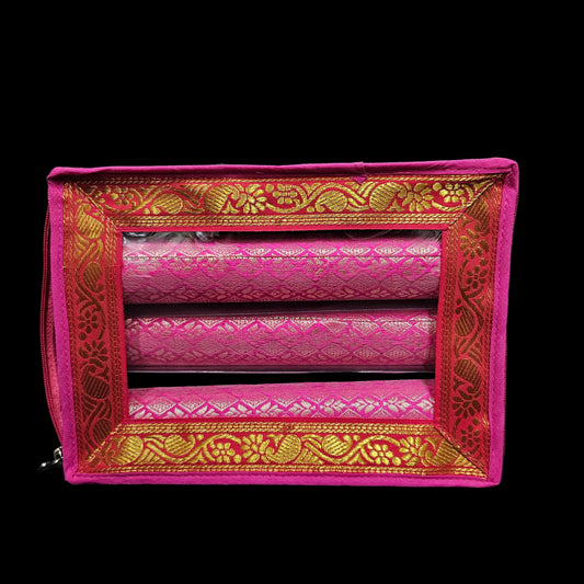 Bangle Box for Women – Brocade Hardboard 3Rod Bangles Storage Organizer with Transparent Jewellery Organizer Case