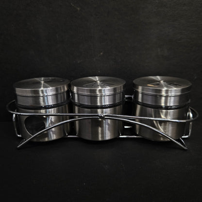 Cruet set 3 pieces salt&Pepper stainless steel Jars with metal rack