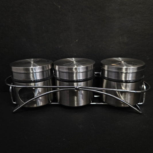 Cruet set 3 pieces salt&Pepper stainless steel Jars with metal rack