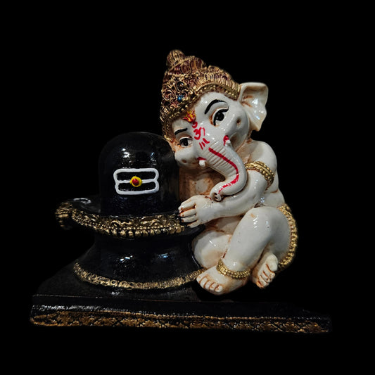 Shivling with Ganesh Idol Statue for Home Puja, Temple, Car Dashboard