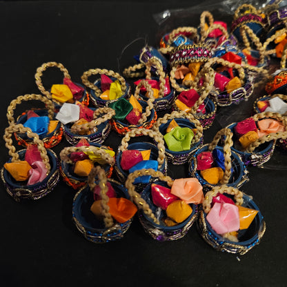 Haldi Kumkum Packets Return Gift in Golden Basket. All in one Gift for Women, Weddings, Pooja Functions