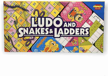 Snakes & Ladders and Ludo" board game by Olympia. It is a medium-sized, double-sided game board.