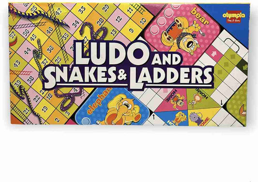 Snakes & Ladders and Ludo" board game by Olympia. It is a medium-sized, double-sided game board.