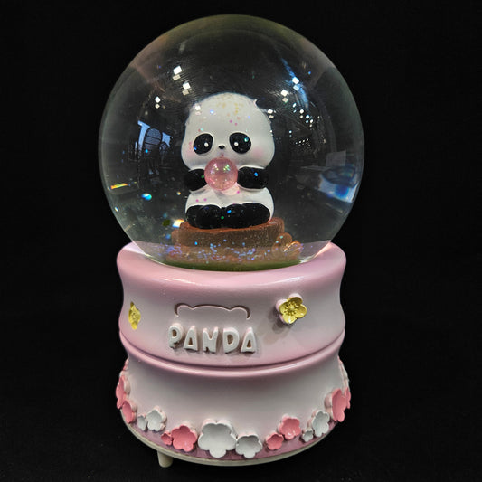 Cute little Panda in sitting posture in a glass dom with multi colour lighting snow Globe
