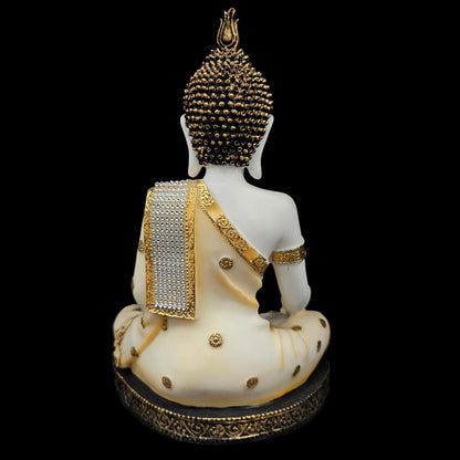 Hand-Painted Buddha Idol Sitting Statue for Home, Office, Living Room Decor; Golden & Black Lord Peace Buddha Showpiece Decoration for Gifting