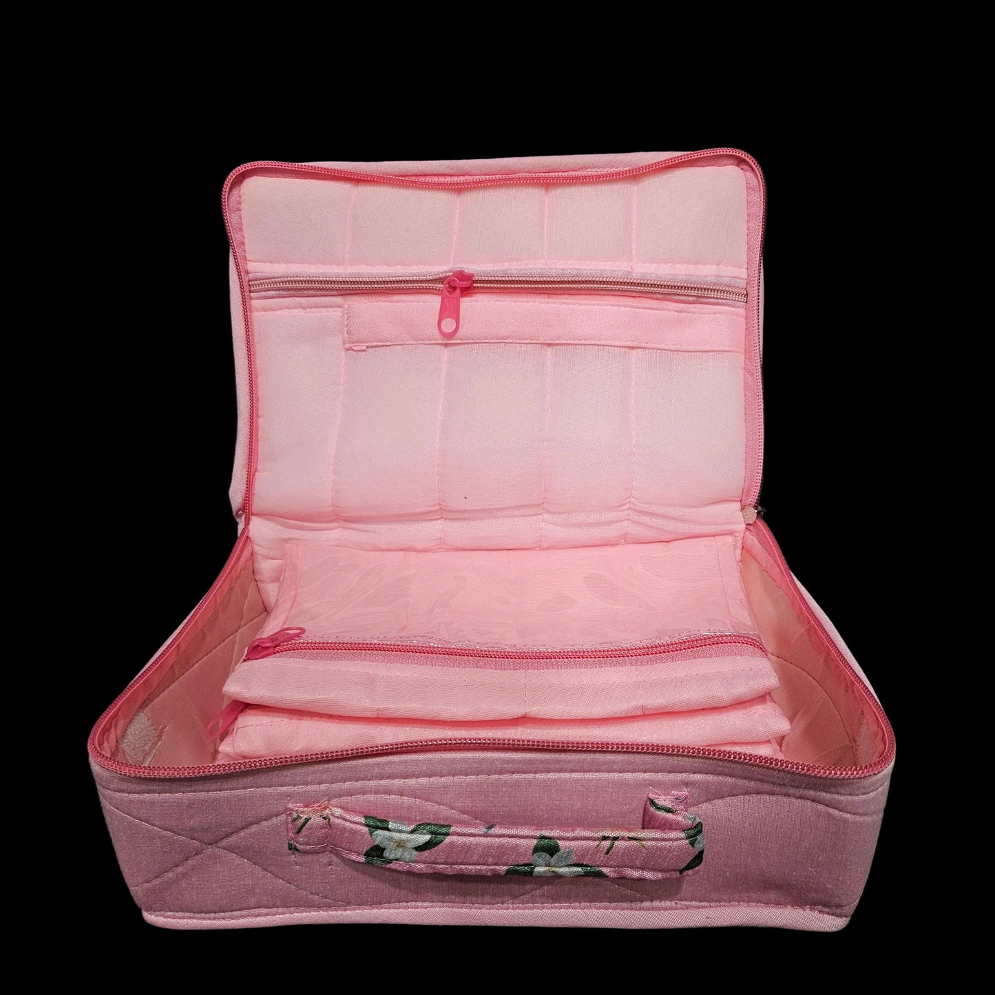 Jewellery pouch For Women 4- Zipper Compartments Travel Pouch with Bangle rod Zip Lock For Gold Storage & Earrings Organizer