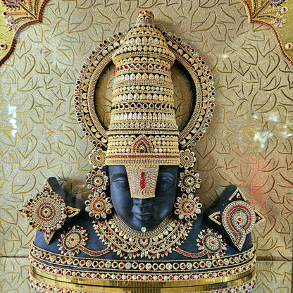 Shank Chakra Balaji 24carats gold Plated idol Statue Decorated with attractive stones in a transparent protective cabin