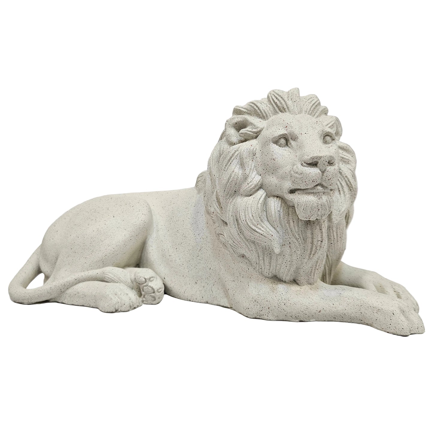 Design Toscano Mansfield Manor Lion Sentinel Statue is crafted from white polyresin and features a classic reclining pose