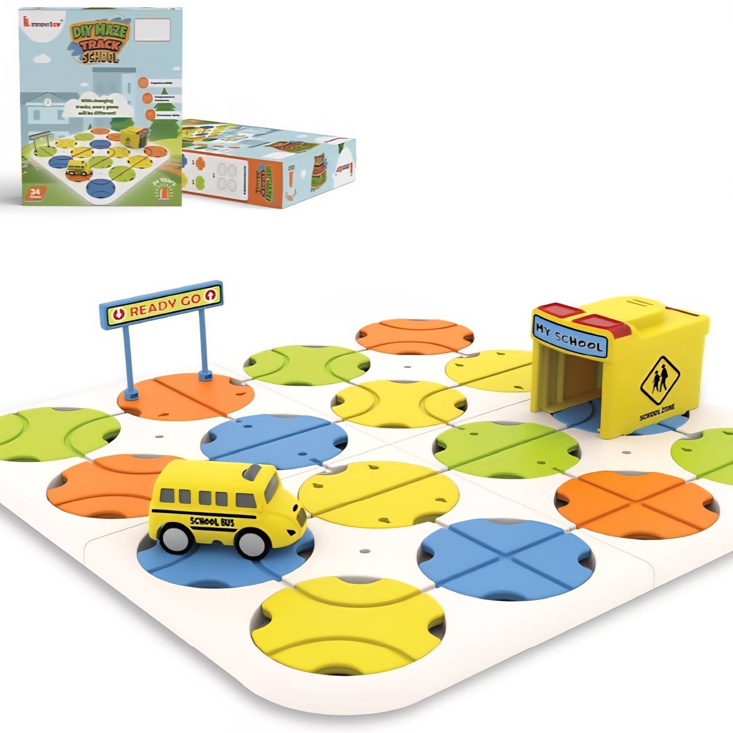 Track Maze Race Car Track Building Block Educational Toy Set Tiles DIY Play Set 2 Light Up Car STEM Learning Police,School