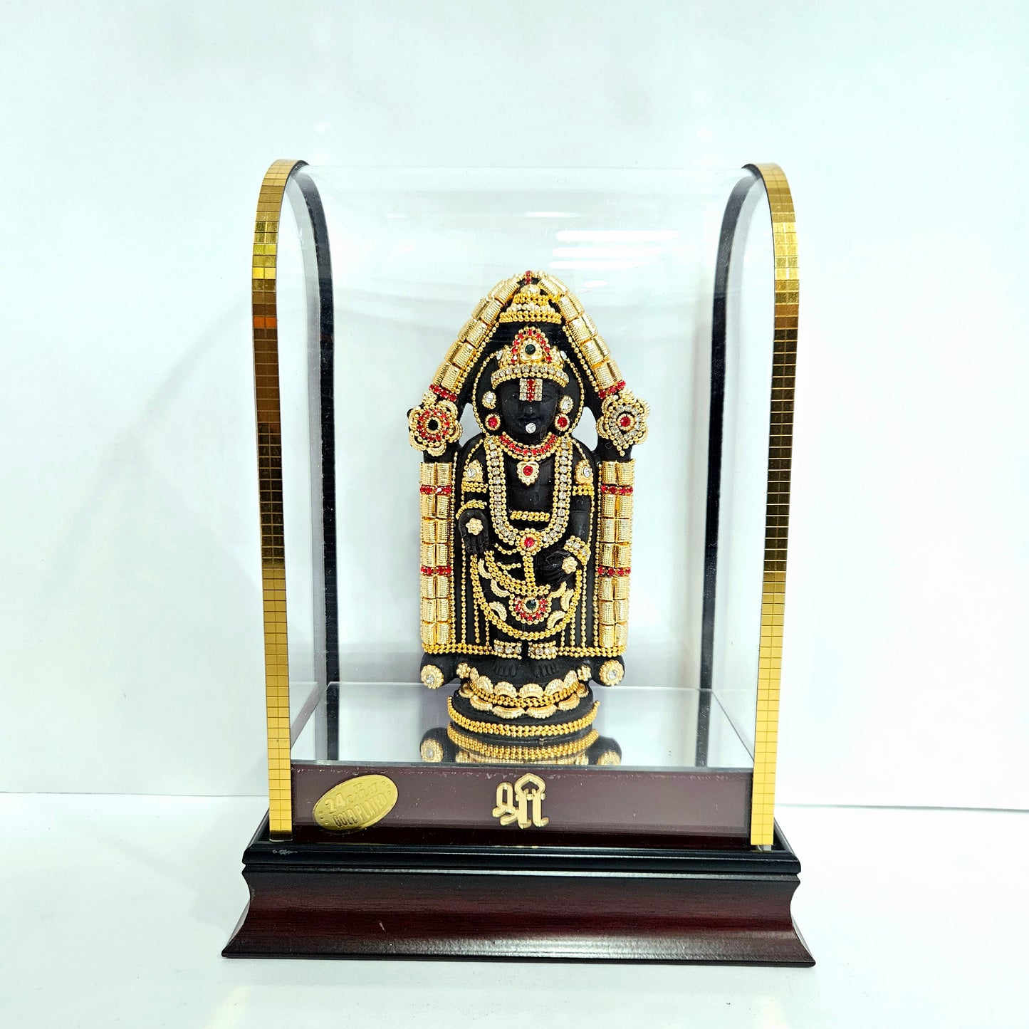 24 carats gold Plated Balaji idol Statue showpiece with stones  design in transparent protective cabin