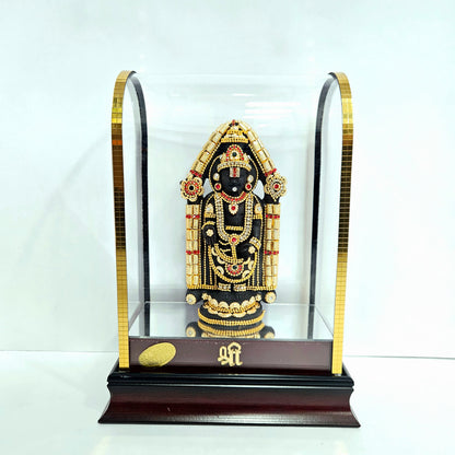 24 carats gold Plated Balaji idol Statue showpiece with stones  design in transparent protective cabin