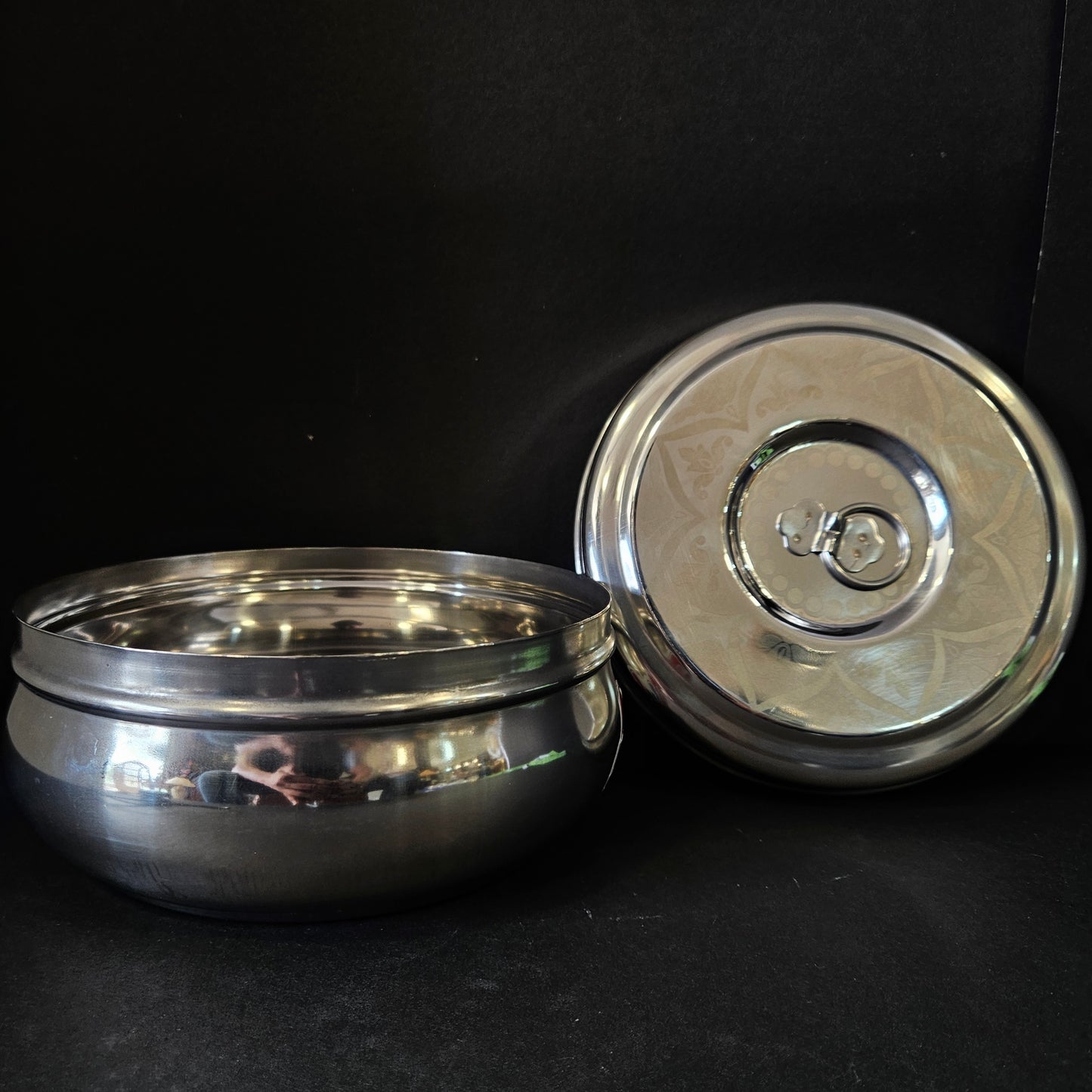 Stainless Steel Dabba with Elegant Flower Print Design - Slim and Sleek Canister Storage Container
