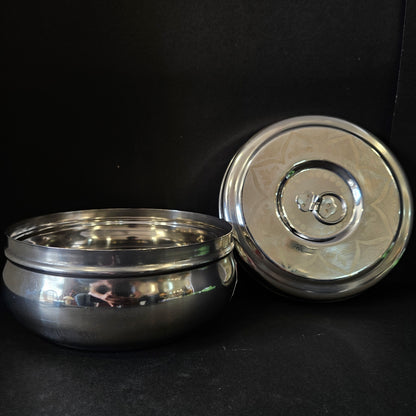 Stainless Steel Dabba with Elegant Flower Print Design - Slim and Sleek Canister Storage Container