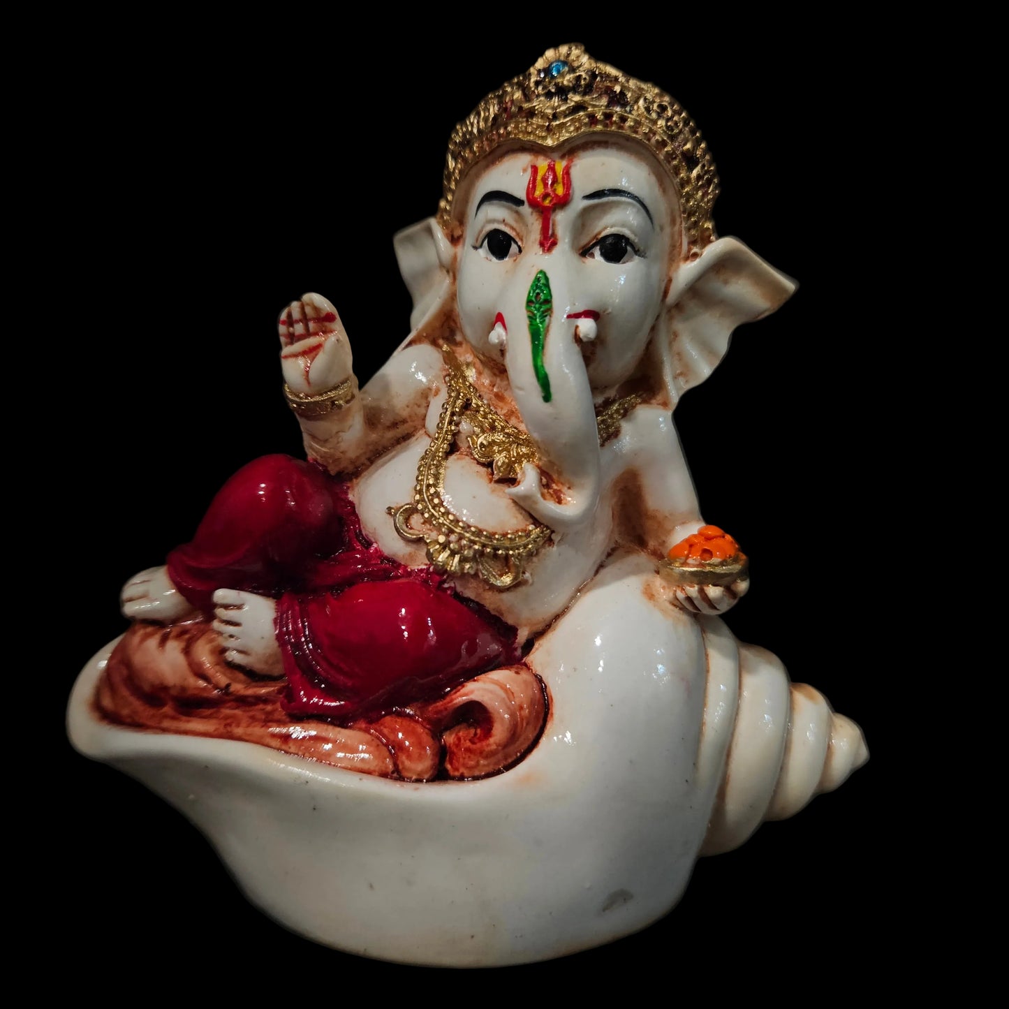 Handcrafted Resin Resting Lord Ganesha Idol Decorative Showpiece for Home Temple, Pooja Room, Office, Car Dashboard