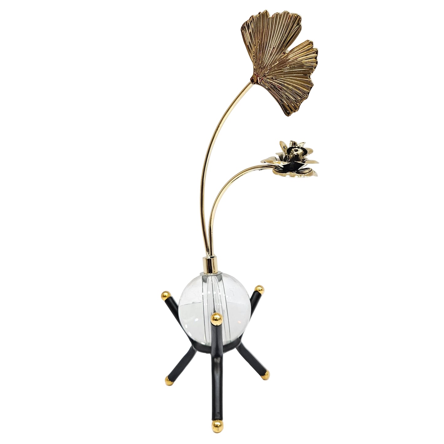 StyleHeaven crystal ball sculpture gold metal ginkgo leaf and a floral design atop a clear sphere Showpiece Figurine