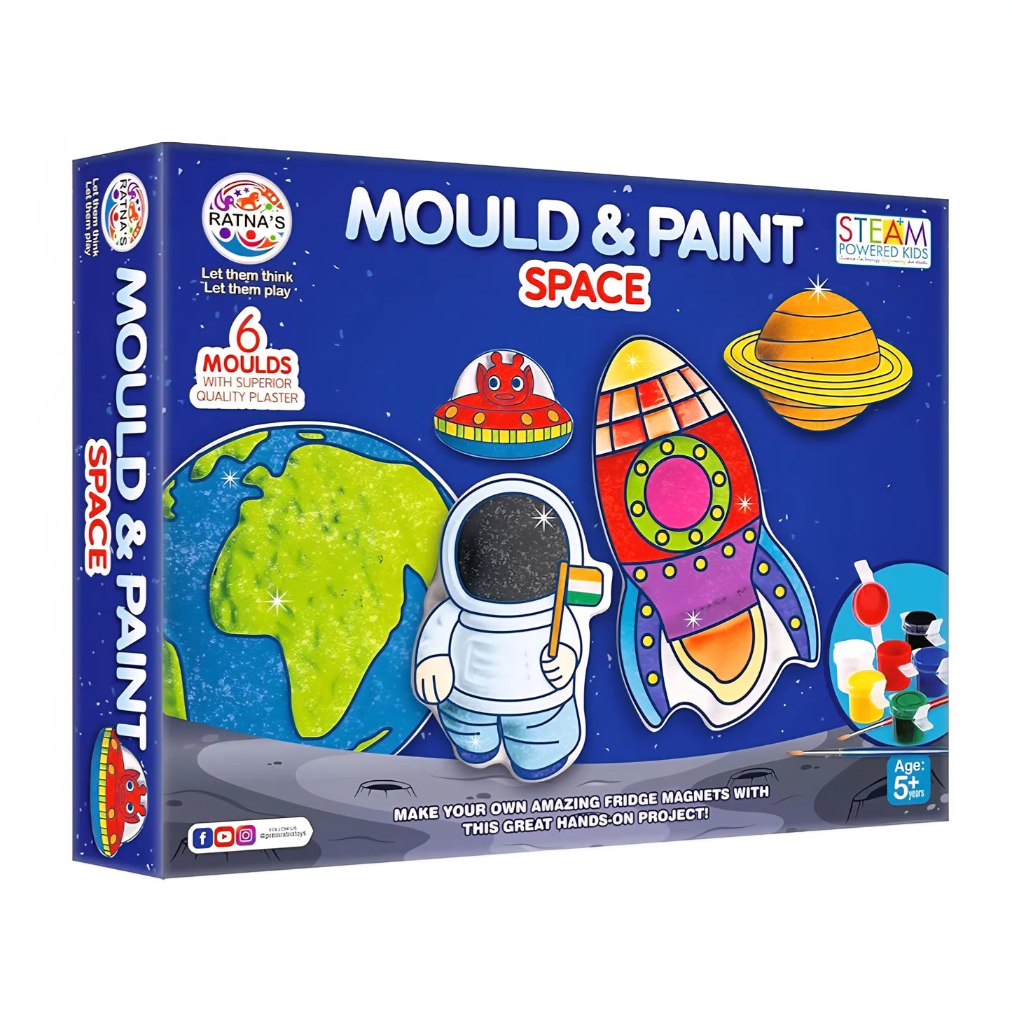Ratnas Mould & Paint Animal Safari Toy Set, 6 Moulds with Plaster, Paints, Ages 5+
