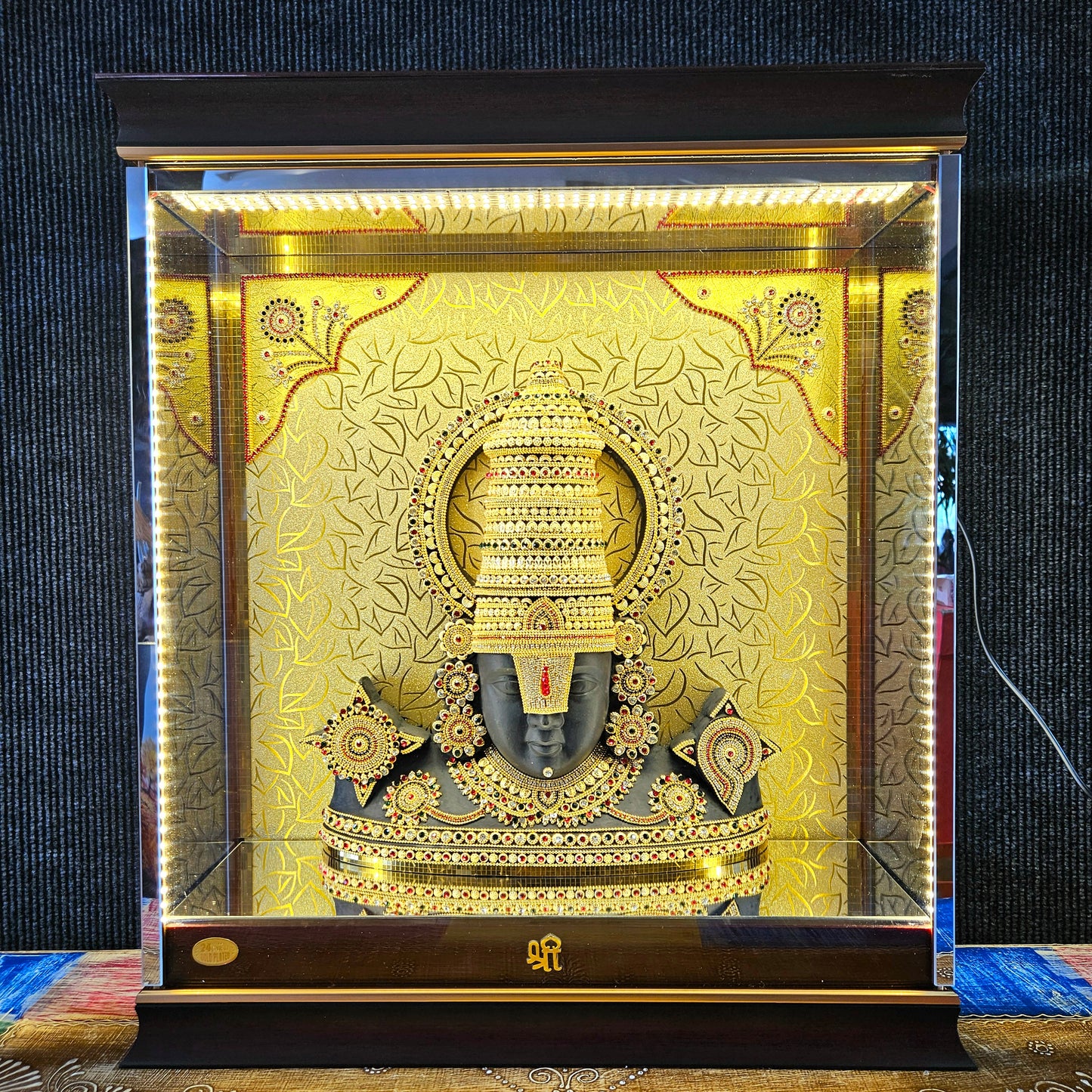 Shank Chakra Balaji 24carats gold Plated idol Statue Decorated with attractive stones in a transparent protective cabin