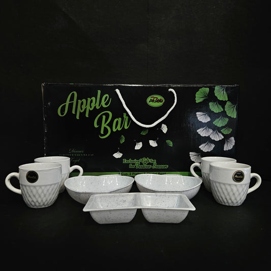 Apple bar Exclusive gift set for festive season of 4 Ceramic tea cups,2 apple shaped serving Platters & two portions contain Sauce dips tray