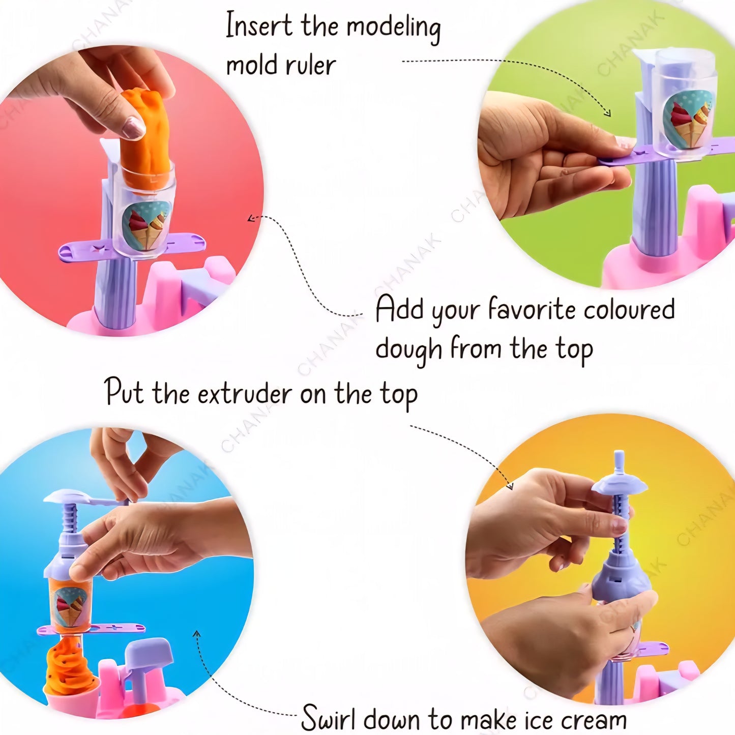 Scoop 'n' Play Clay Dough Ice Cream Maker Set for Kids, Safe Non-Toxic Dough Ice Cream Maker Including 6 Color Clay Dough Tubes Each 50g for Boys & Girls, Above 3+ Age -Multicolour