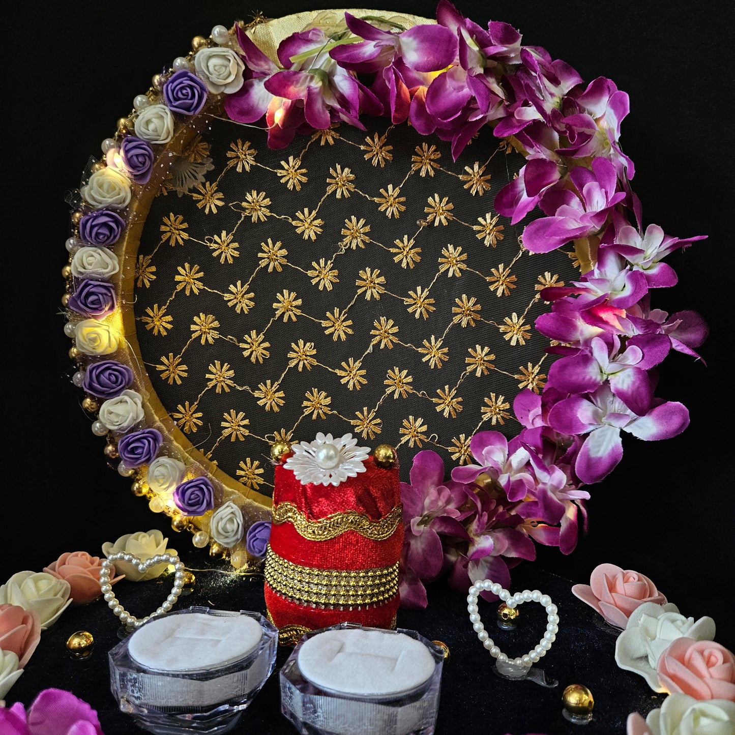 Flowral Decorated Engagement Ring Platter or Wedding Engagement Ring Platter - Decorative Ring Plate and Tray for Ceremony