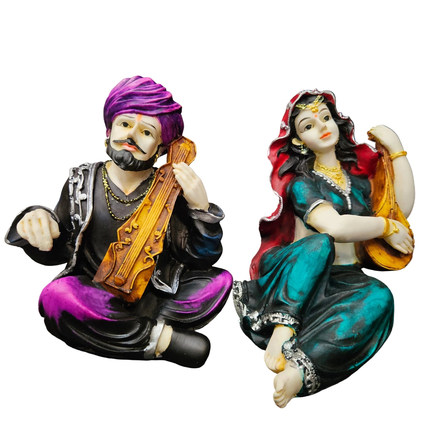 Rajasthani Showpiece figures 6pcs set Couple Man & Lady Playing Musical Instrument Home Decor Resin Traditional Village Decorative Showpiece Statue Living Room