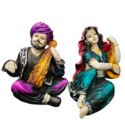 Rajasthani Showpiece figures 6pcs set Couple Man & Lady Playing Musical Instrument Home Decor Resin Traditional Village Decorative Showpiece Statue Living Room