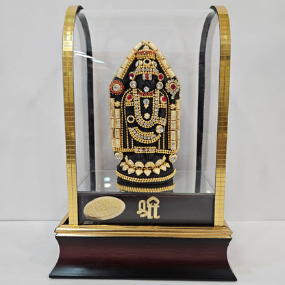 Lord Balaji 24carats gold Plated Balaji decorated with attractive stones in transparent protective cabin