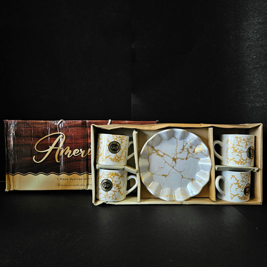 Kanch Americano 4 pieces set Ceramic cups with Marble designer & 1 platter