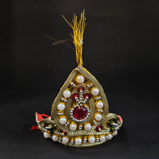 Beautifully Handmade Krishna Mukut God Golden multicolor