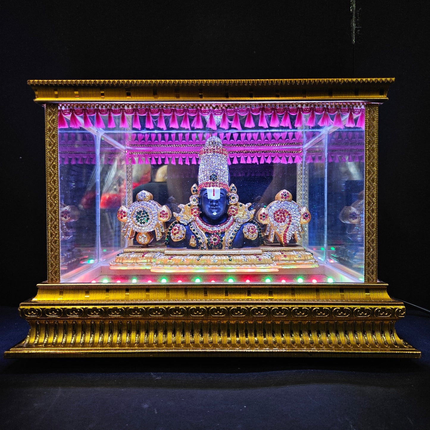 Lord Balaji decorated with attractive stones,slokam & multi colour lighting Cabin idol perfect for Marriage gifting,house warming