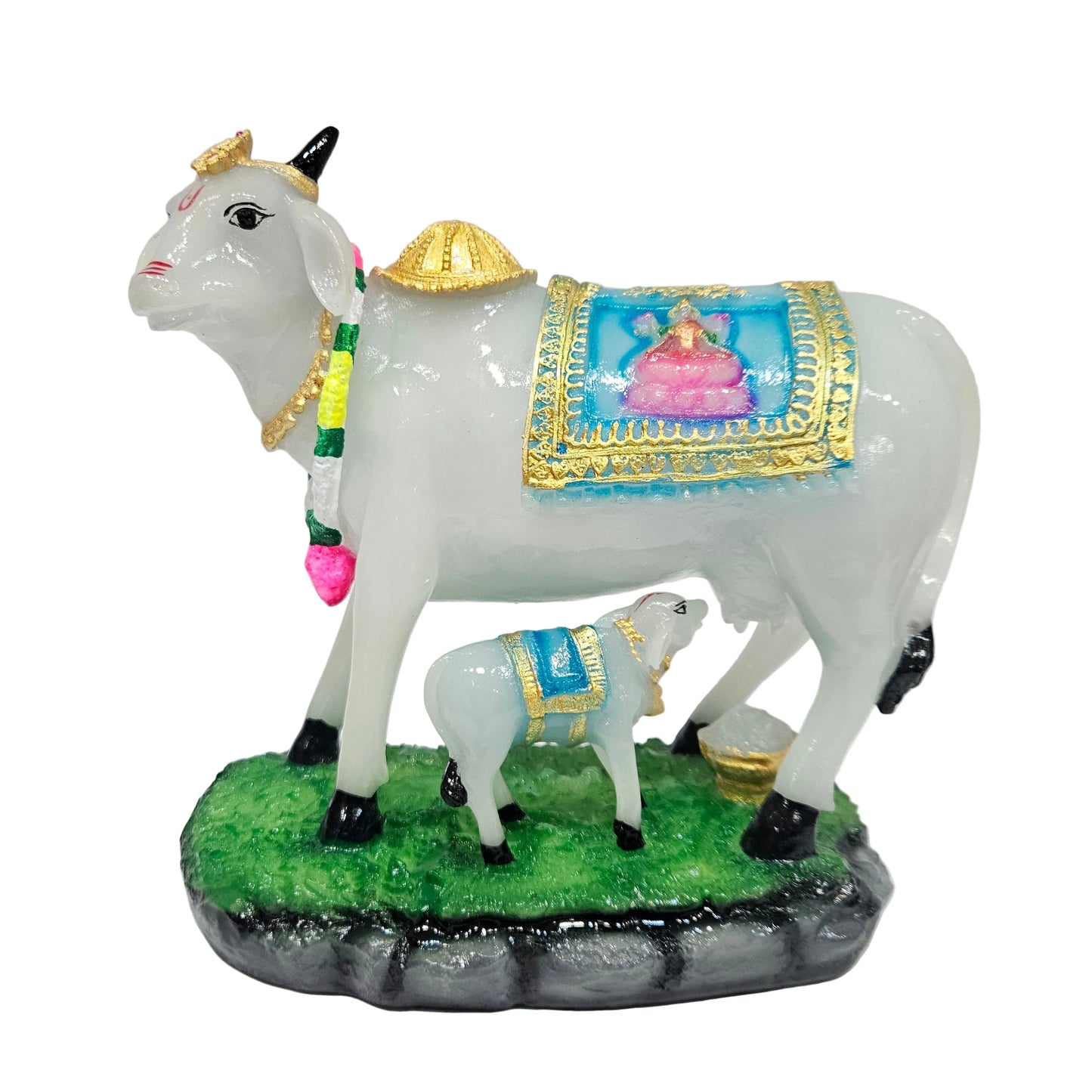 Polyresin Dhana Laxmi Cow & calf Statue Item for Home Décor and Living Room Also Ideal for Wedding and Birthday Gifting Showpiece