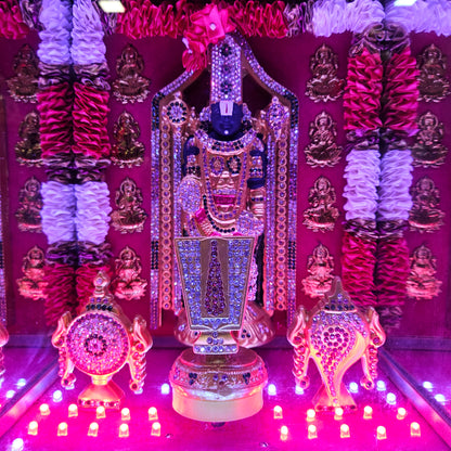 Tirupati Venkateswara Swamy,Tilak, shank&Chakra decorated with attractive stones,slokam & multi colour lighting Cabin idol perfect for Marriage gifting,house warming