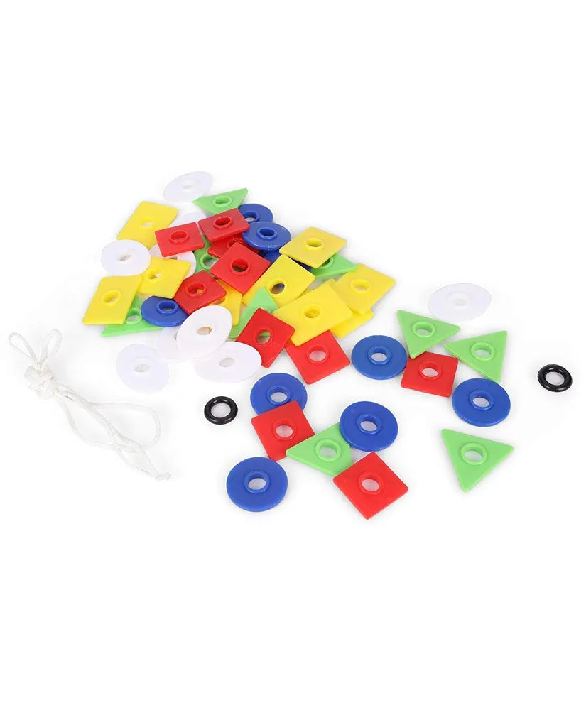 Ratna's 2D Shapes Shooter Plastic 5 Geometric Shapes Lacing Activity Preschool Kit Montessori Shape Sorting Toys for Kids 2+ Years