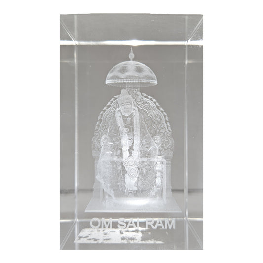 3D laser-engraved crystal cube featuring Sai Baba Showpiece Figurine