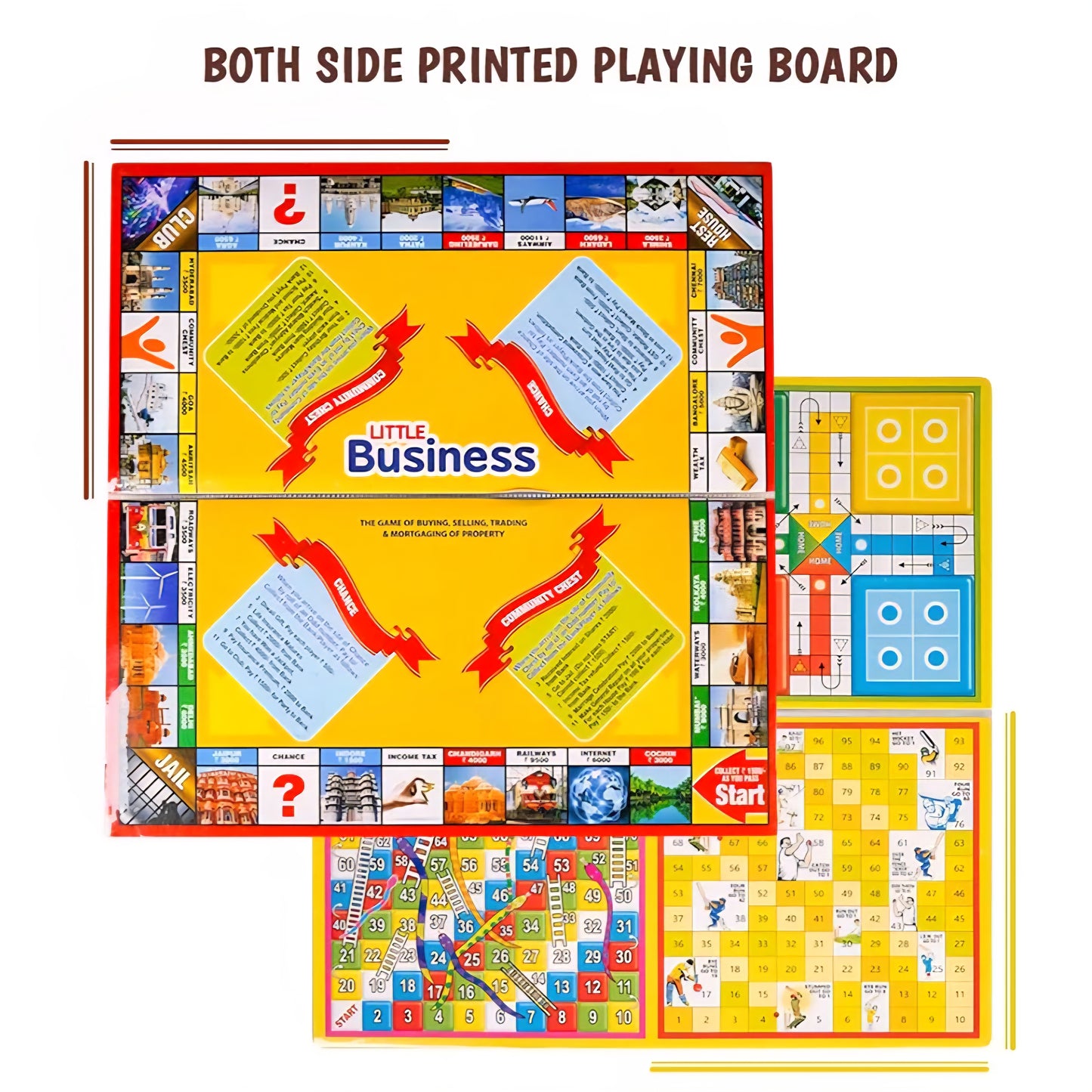 Little Business Popular with Notes 5 in 1 Board Game Along with Other Games Like Ludo, Snakes Ladder, Car Rally & Cricket