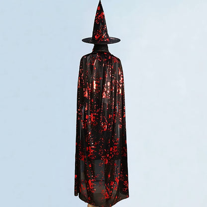 Unisex Halloween Full Length Adult Cloak Cape Cosplay Costume Wizard Elf Magician Blood Hand Print Cape & hat