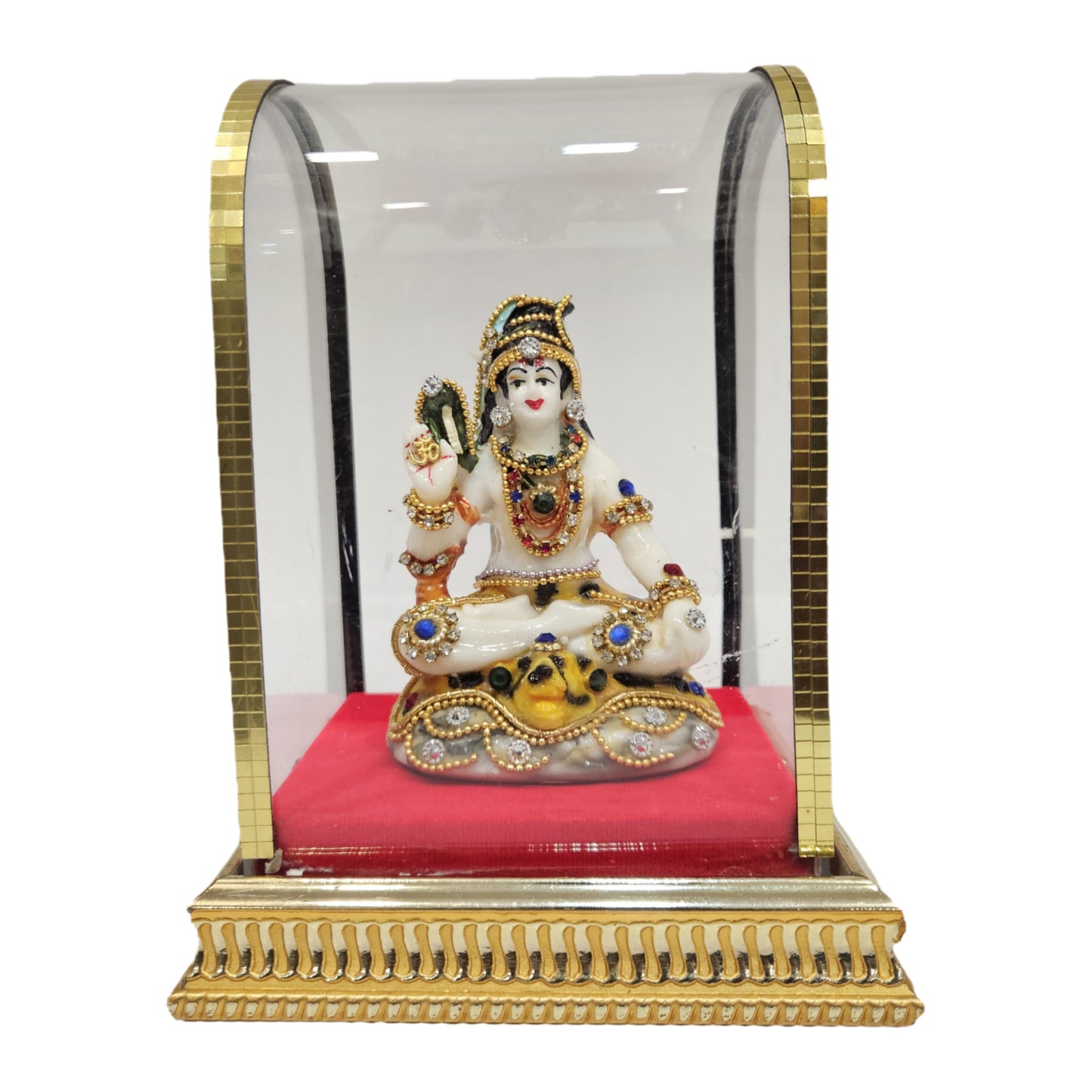 Lord Shiva Premium Decor Idol in Glass Dome | Gold Plated Handcrafted Murti for Home & Pooja room