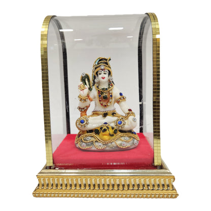 Lord Shiva Premium Decor Idol in Glass Dome | Gold Plated Handcrafted Murti for Home & Pooja room
