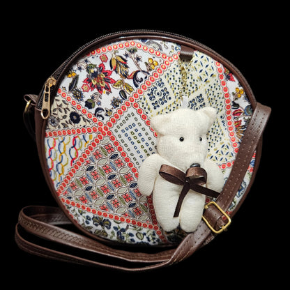 Women Round Sling Crossbody Bag | Beautiful Print Vegan Leather Purse | Zip Closure & Adjustable Strap| Storage Space For Essentials
